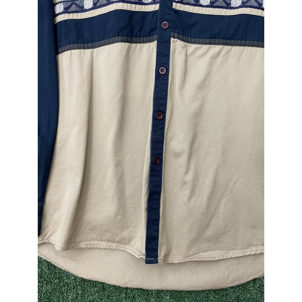 Vintage Spindle River Western Shirt Men's Size Large Aztec Button Up Blue Beige - Picture 3 of 13